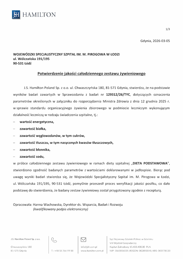 Potwierdzenie wyników badań dla diety podstawowej